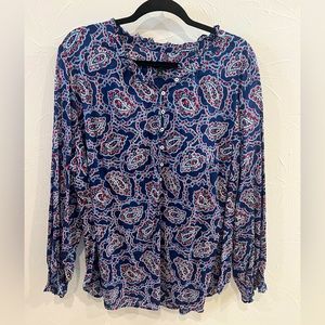 Talbots Blouse Womens 3X Navy with Red and White Paisley